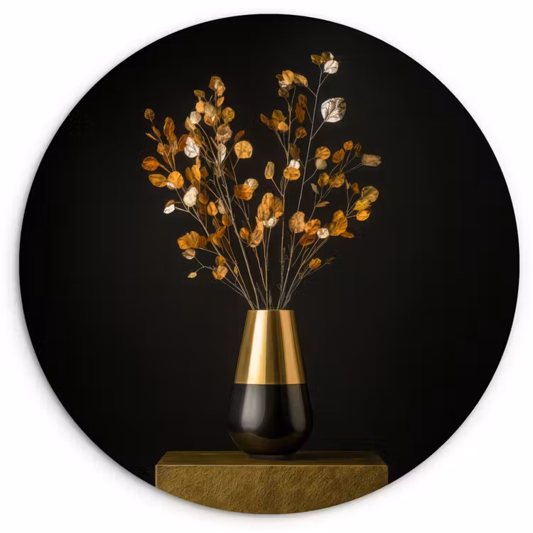 Goudbruine - Bladeren - Vaas - Herfstachtig Wandcirkel plexiglas klein -3d