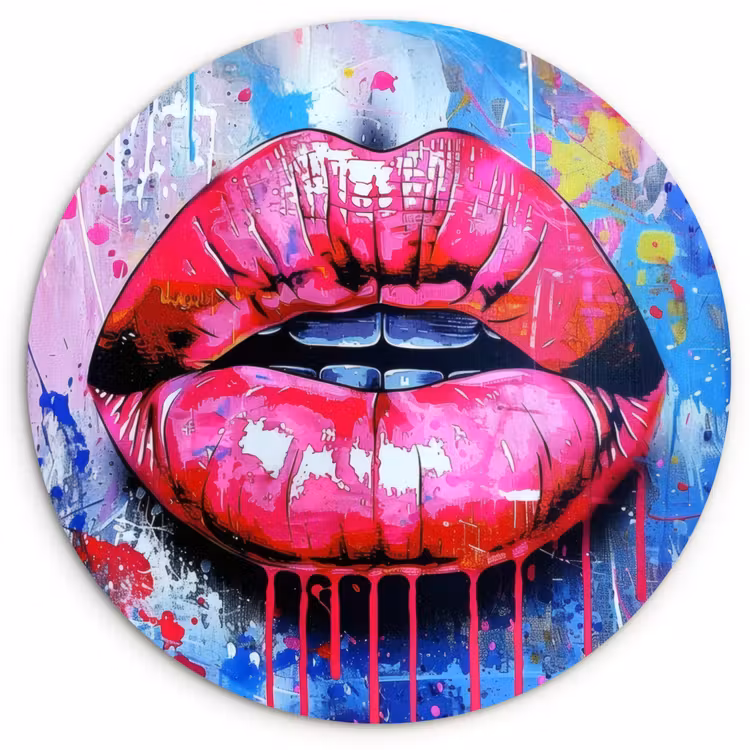 Graffiti - Lippen - Felroze - Geschilderd Wandcirkel plexiglas klein -3d