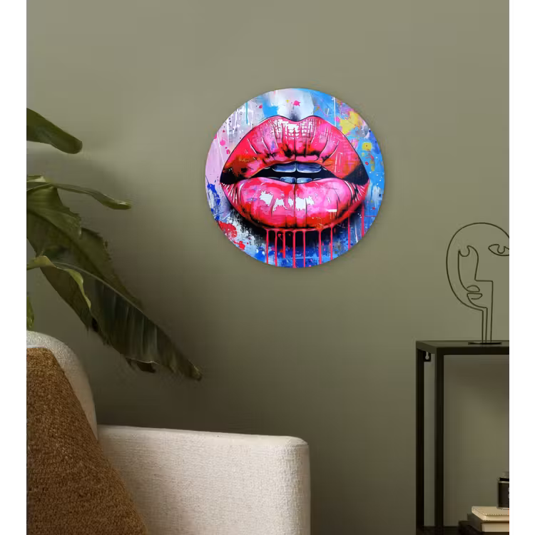 Graffiti - Lippen - Felroze - Geschilderd Wandcirkel plexiglas klein -sfeer3