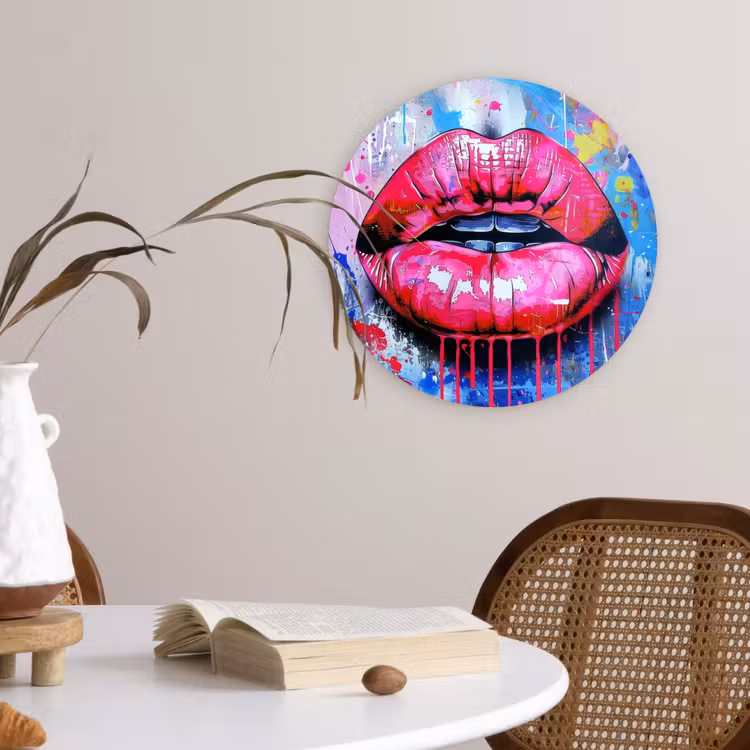 Graffiti - Lippen - Felroze - Geschilderd Wandcirkel plexiglas klein -sfeer4