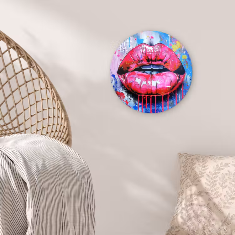 Graffiti - Lippen - Felroze - Geschilderd Wandcirkel plexiglas klein -sfeer5