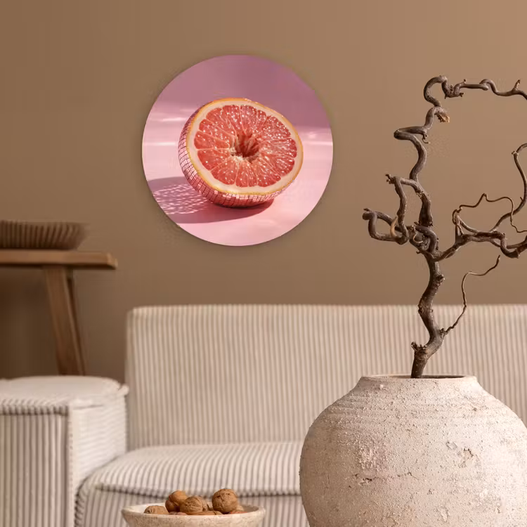 Grapefruit - Roze - Disco - Shiny Wandcirkel plexiglas klein -sfeer1