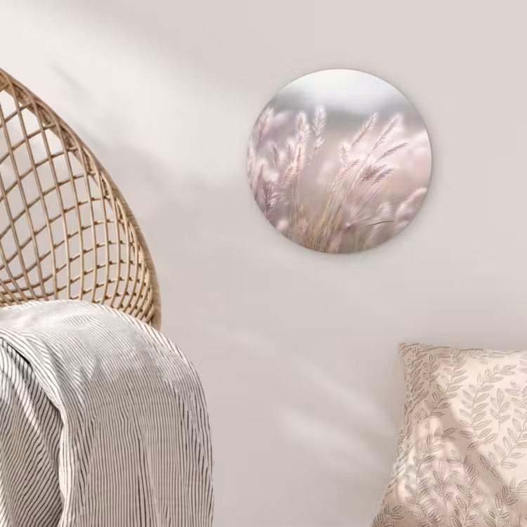Graspluimen - Wind - Beige - Mistig Wandcirkel plexiglas klein -sfeer5