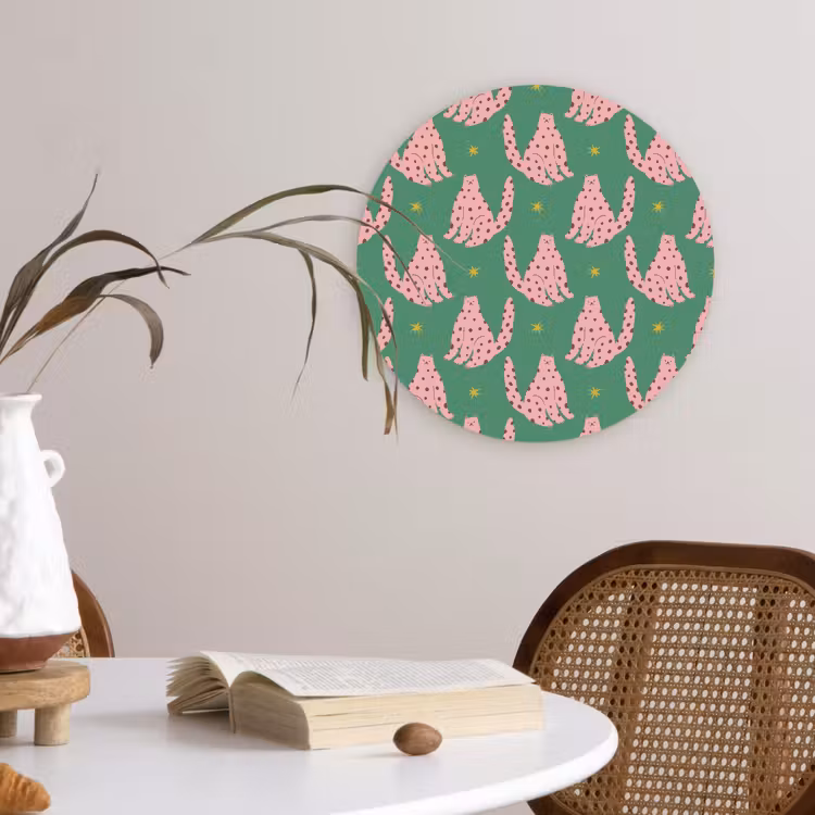 Groen - Katten - Stippen - Sterren Wandcirkel plexiglas klein 852 -sfeer4