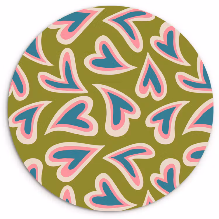 Groen - Retro - Hartjes - Patroon Wandcirkel plexiglas klein 852 -3d