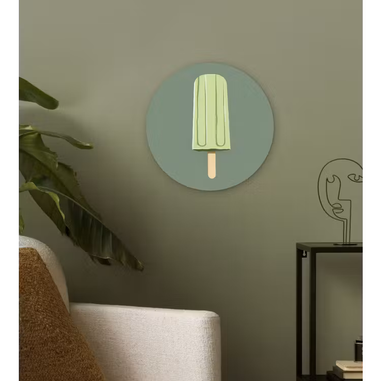 Groen - Waterijsje - Stokje - Illustratie Wandcirkel plexiglas klein -sfeer3