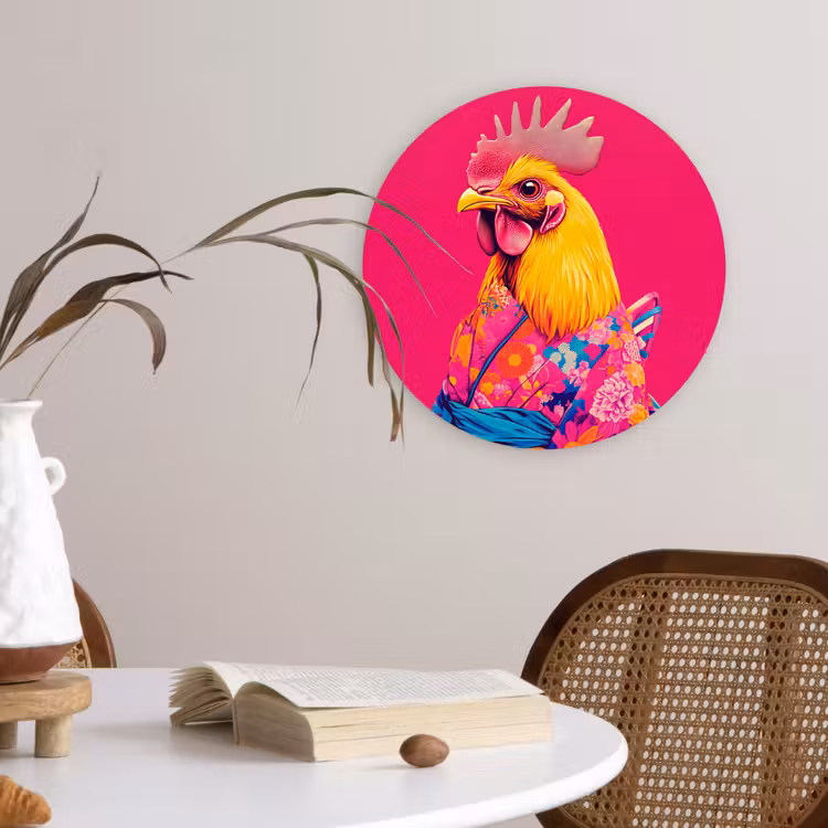 Haan - Kleurrijk - Kimono - Roze Wandcirkel plexiglas klein -sfeer4