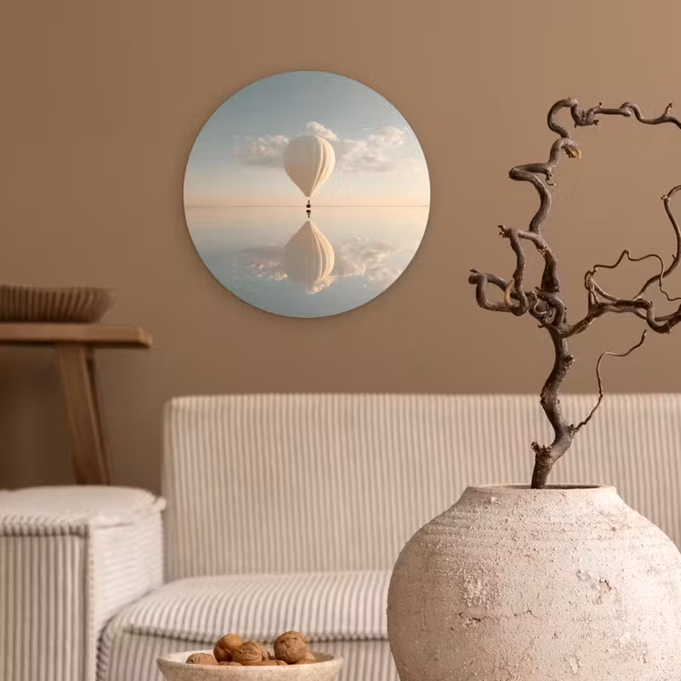 Luchtballon - Wolken - Water - Blauw Wandcirkel plexiglas klein -sfeer1