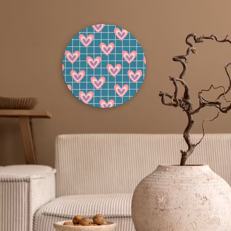 Hartjes - Raster - Patroon - Blauw Wandcirkel plexiglas klein 852 -sfeer1
