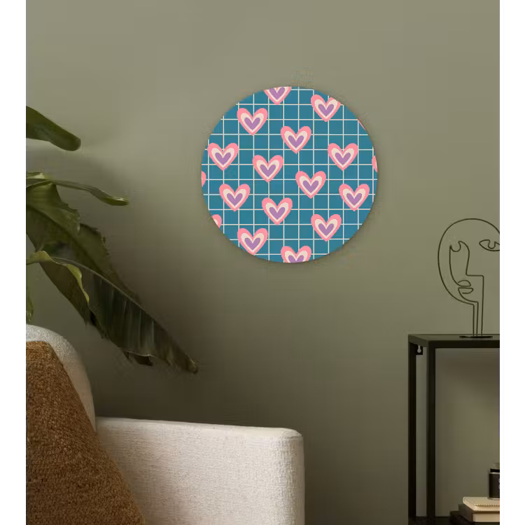 Hartjes - Raster - Patroon - Blauw Wandcirkel plexiglas klein 852 -sfeer3