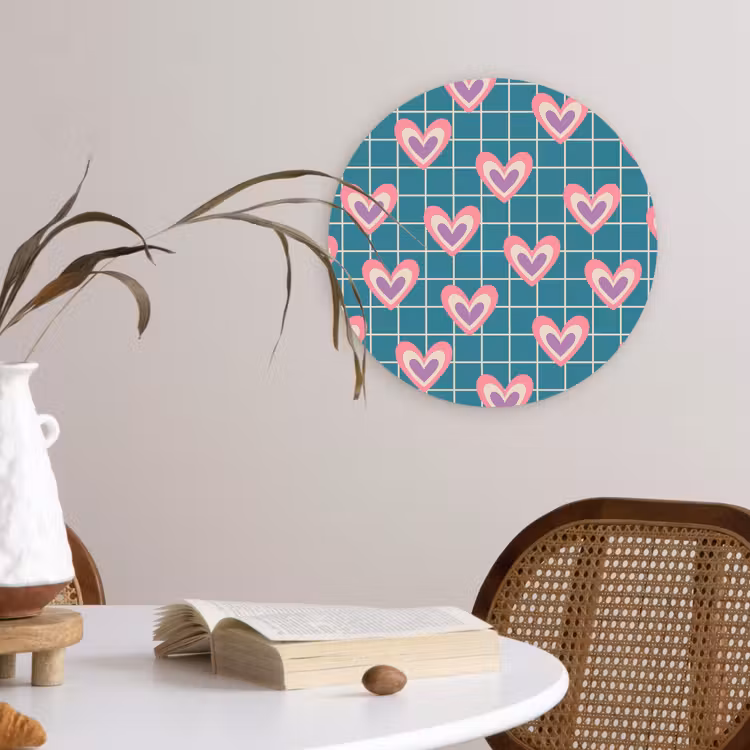 Hartjes - Raster - Patroon - Blauw Wandcirkel plexiglas klein 852 -sfeer4