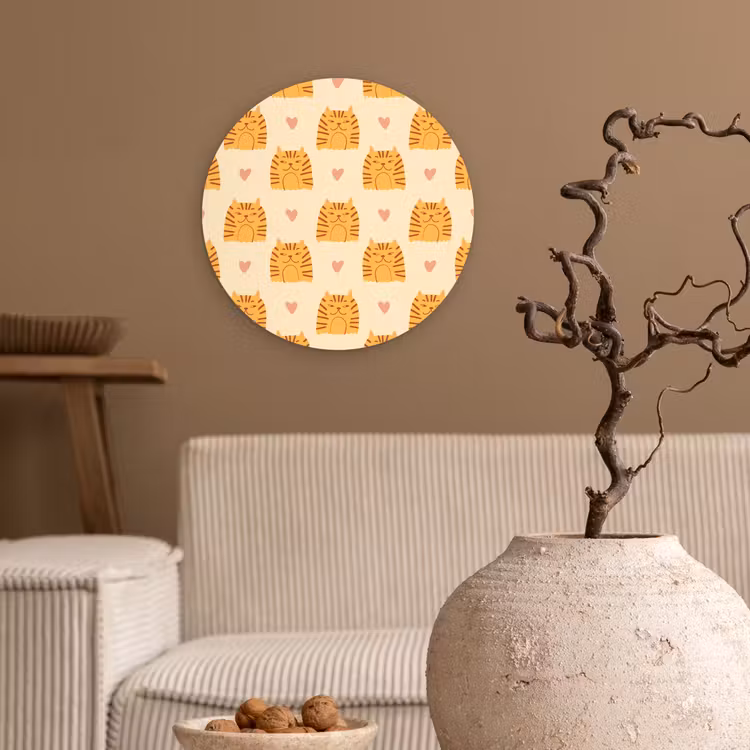 Hartjes - Katten - Strepen - Beige Wandcirkel plexiglas klein 852 -sfeer1