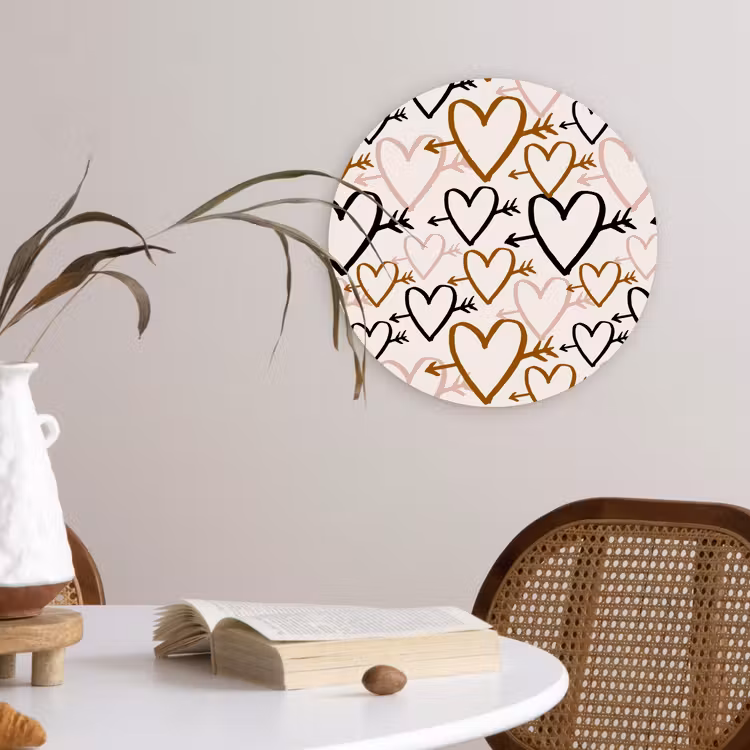 Hartjes - Pijl - Patroon - Terracotta Wandcirkel plexiglas klein 852 -sfeer4