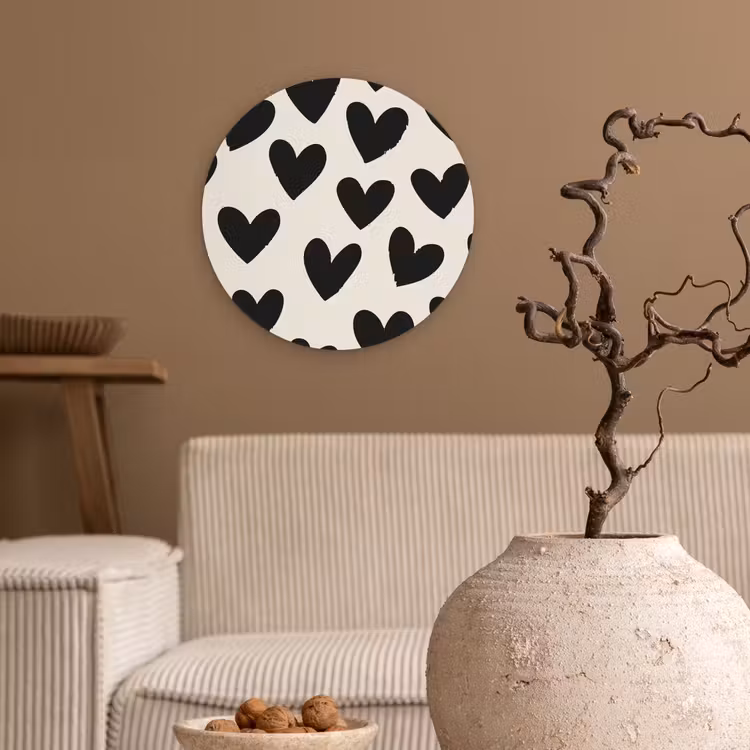 Hartjes - Zwart - Beige Wandcirkel plexiglas klein -sfeer1