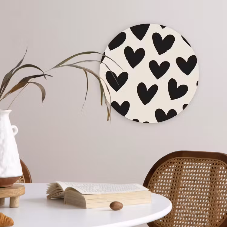 Hartjes - Zwart - Beige Wandcirkel plexiglas klein -sfeer4