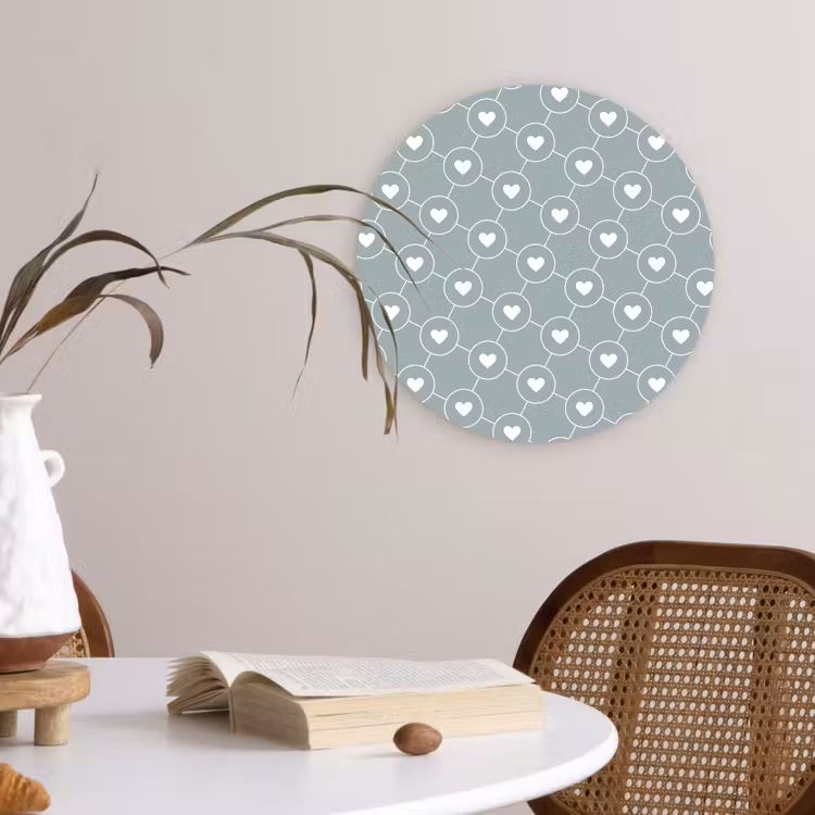 Hartjes - Wit - Rond - Patroon Wandcirkel plexiglas klein 852 -sfeer4