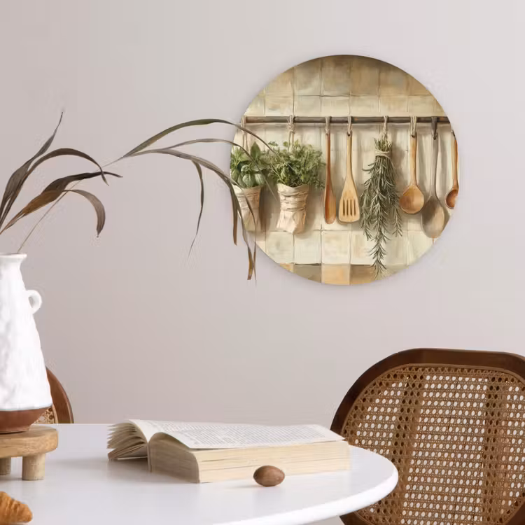 Hout - Keukengerei - Stilleven - Tegels Wandcirkel plexiglas klein -sfeer4