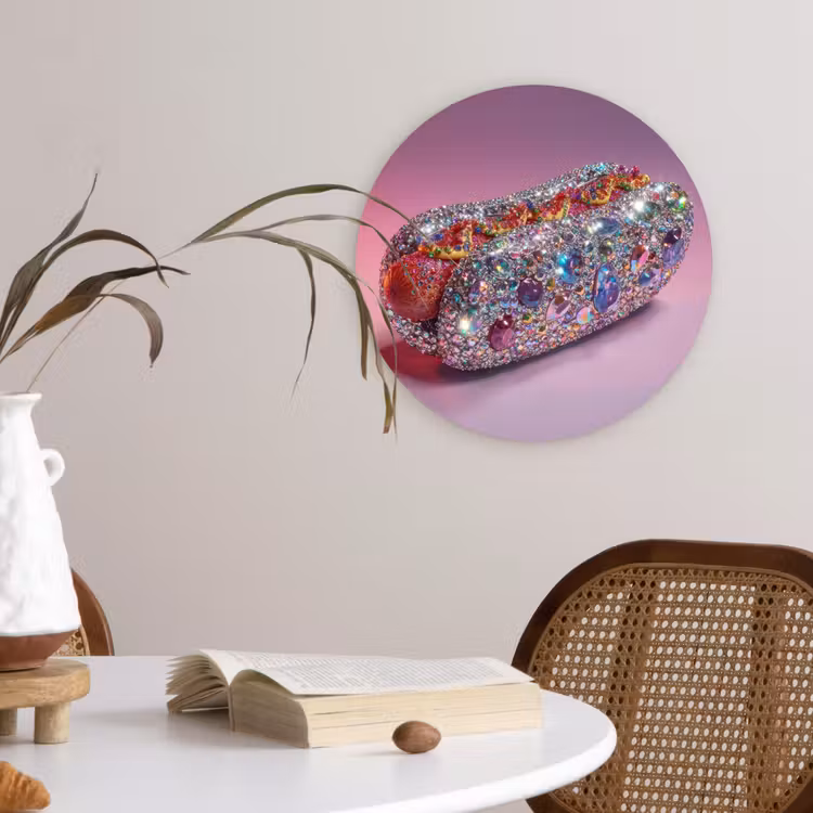Hotdog - Steentjes - Glitters - Paars Wandcirkel plexiglas klein -sfeer4