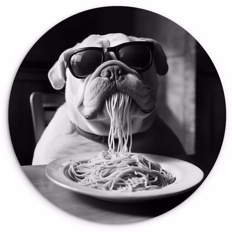Hond - Bulldog - Pasta - Bril - Stoer - Dieren Wandcirkel plexiglas klein -3d