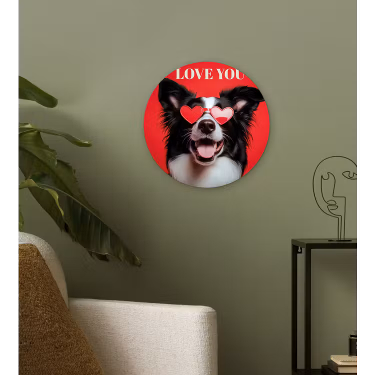 Hond - Hartjesbril - Loveyou - Rood Wandcirkel plexiglas klein -sfeer3