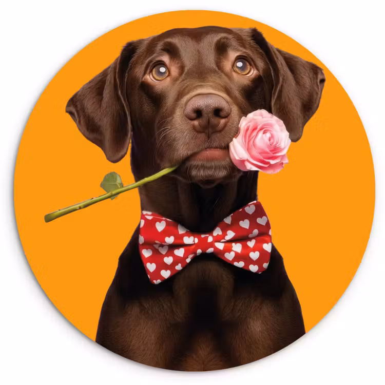 Hond - Oranje - Roos - Valentijn Wandcirkel plexiglas klein -3d