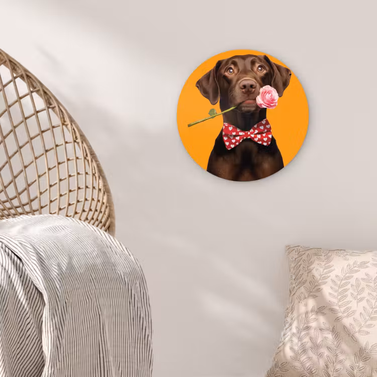 Hond - Oranje - Roos - Valentijn Wandcirkel plexiglas klein -sfeer5