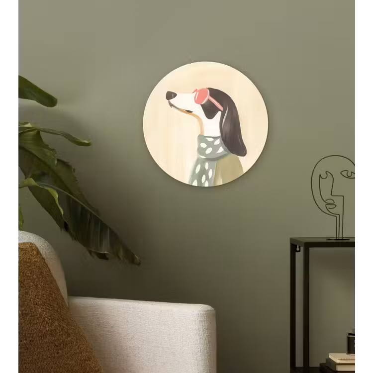 Hond - Zonnebril - Sjaal Wandcirkel plexiglas klein -sfeer3
