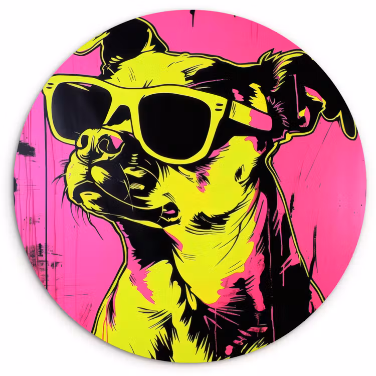 Hond - Zonnebril - Roze - Art Wandcirkel plexiglas klein -3d