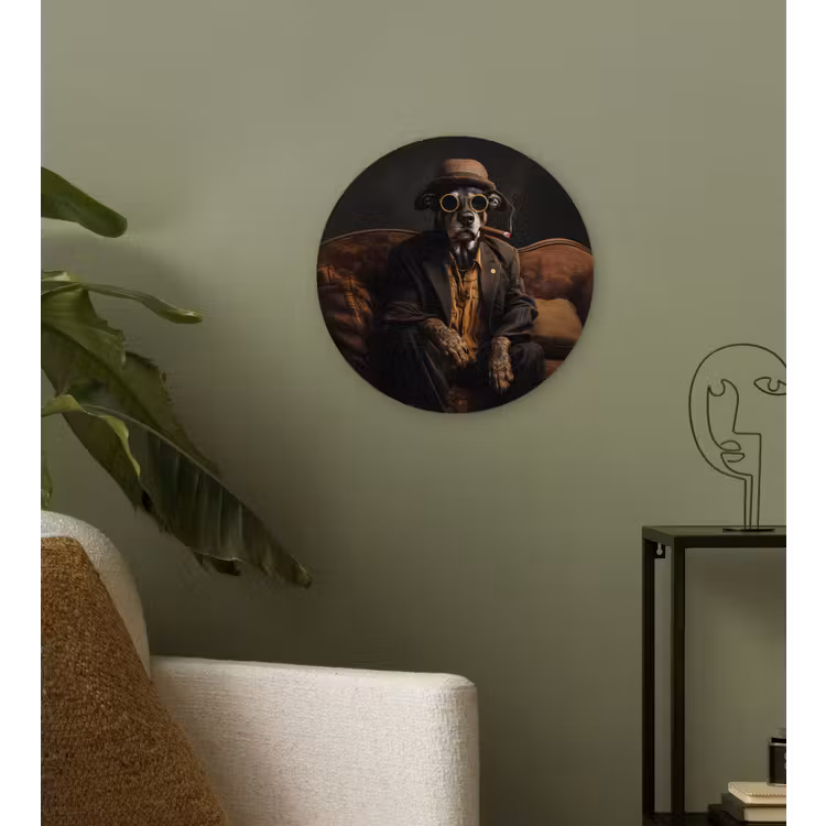 Hond - Sigaar - Hoed - Pak Wandcirkel plexiglas klein -sfeer3