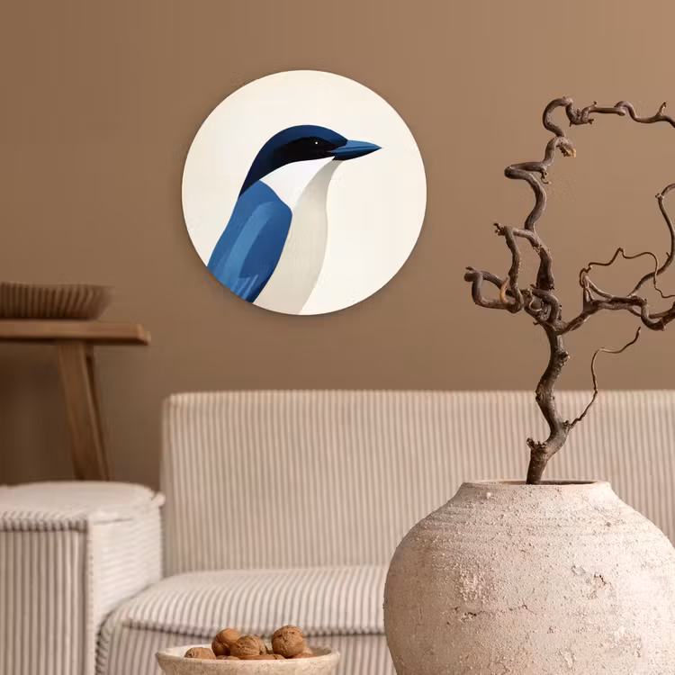 Illustratie - Blauw - Vogel Wandcirkel plexiglas klein -sfeer1