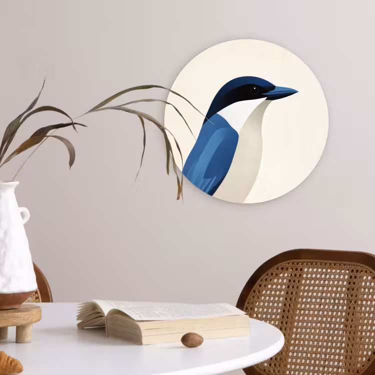 Illustratie - Blauw - Vogel Wandcirkel plexiglas klein -sfeer4