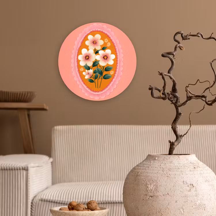 Illustratie - Bloemen - Rand - Roze Wandcirkel plexiglas klein -sfeer1
