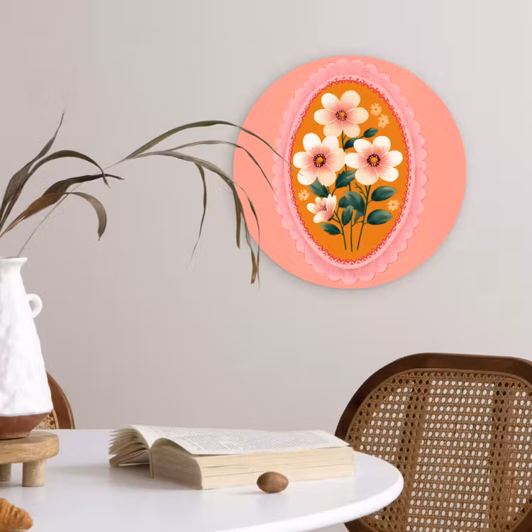 Illustratie - Bloemen - Rand - Roze Wandcirkel plexiglas klein -sfeer4