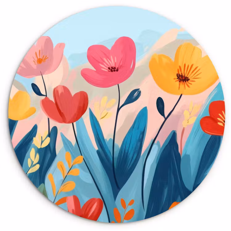 Illustratie - Bloemen - Kleurrijk Wandcirkel plexiglas klein -3d