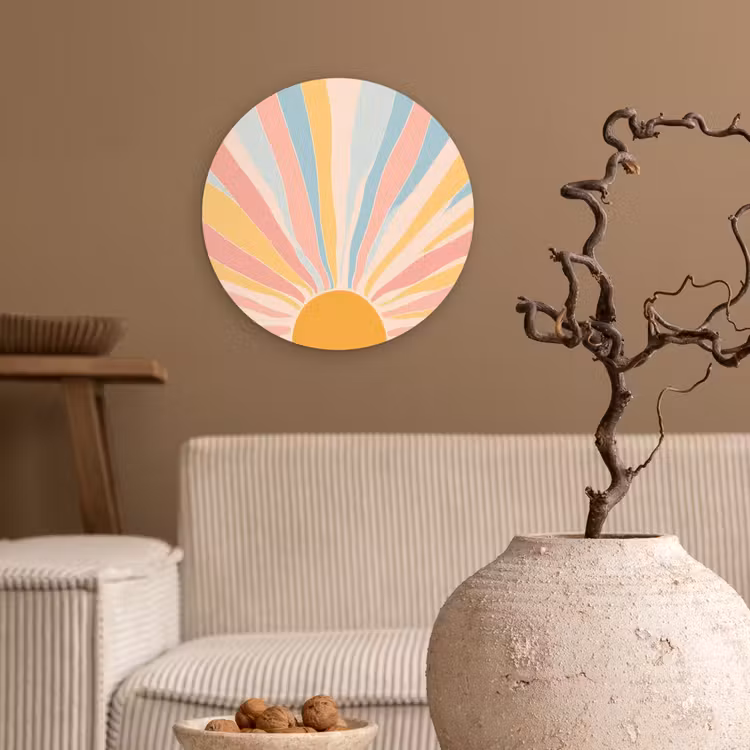 Illustratie - Zon - Pastelkleuren Wandcirkel plexiglas klein -sfeer1