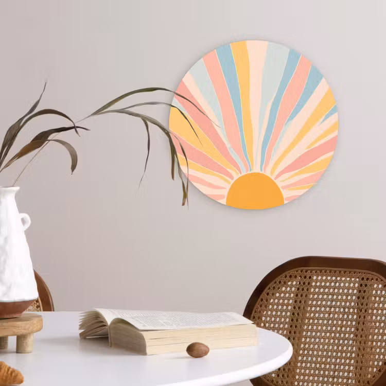 Illustratie - Zon - Pastelkleuren Wandcirkel plexiglas klein -sfeer4