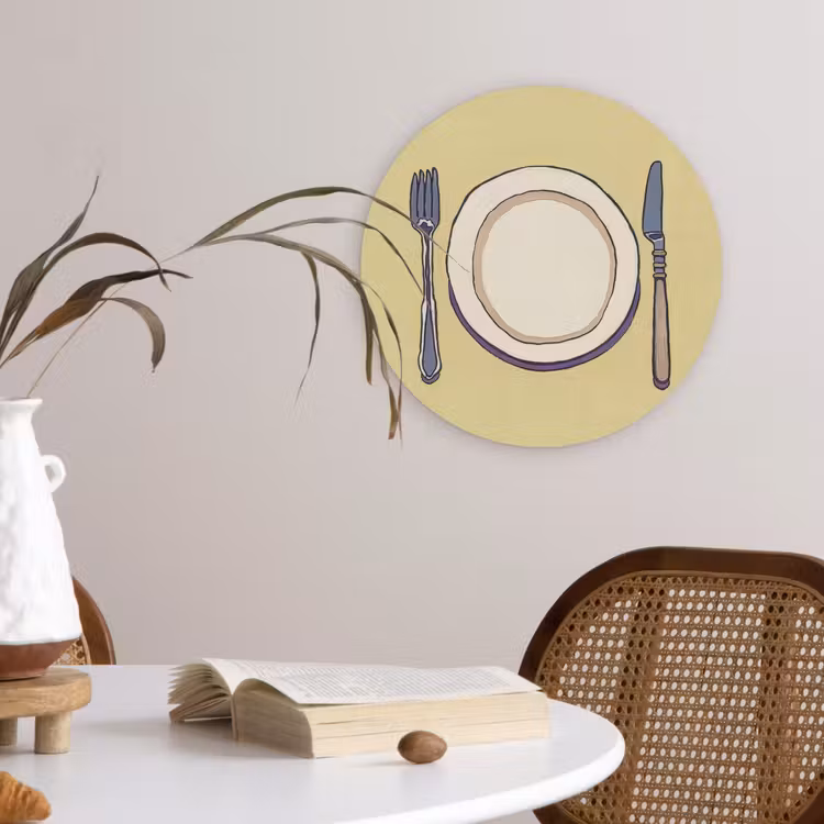 Illustratie - Bord - Bestek - Beige Wandcirkel plexiglas klein -sfeer4