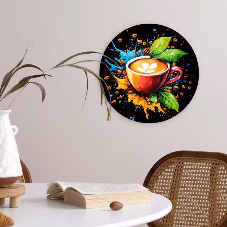 Koffie - Graffiti - Drinken - Abstract Wandcirkel plexiglas klein -sfeer4