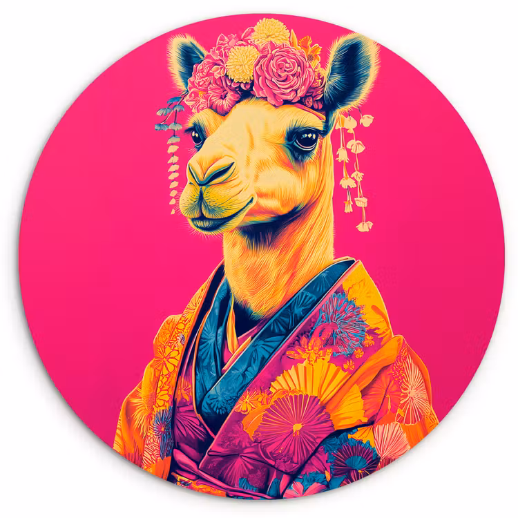 Kameel - Bloemen - Kimono - Waaiers Wandcirkel plexiglas klein -3d