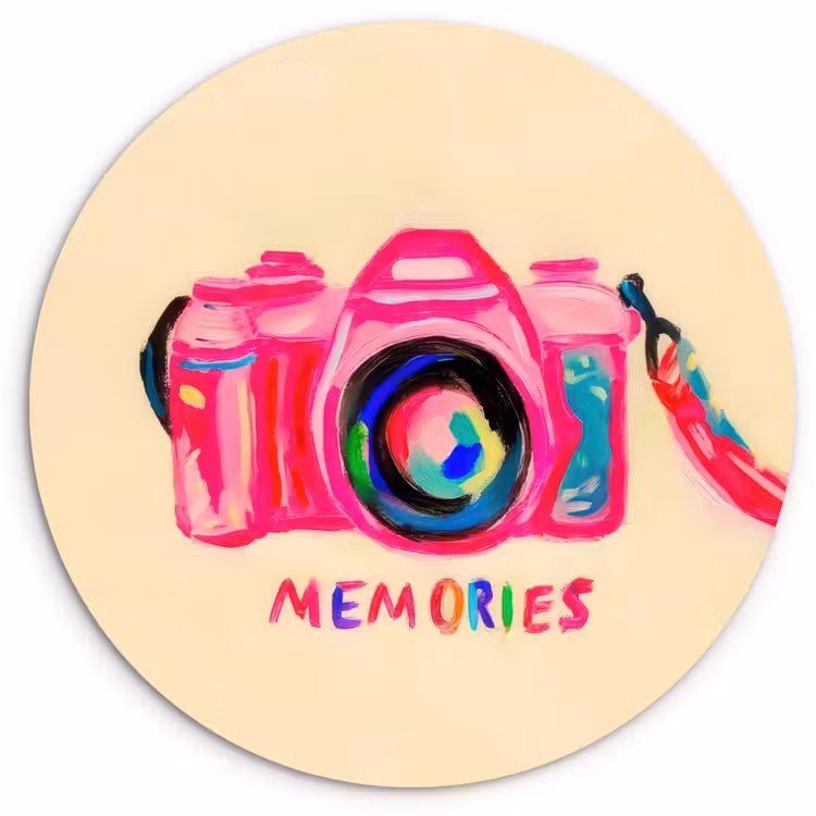 Camera - Memories - Roze - Geschilderd Wandcirkel plexiglas klein -3d