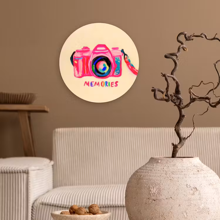 Camera - Memories - Roze - Geschilderd Wandcirkel plexiglas klein -sfeer1
