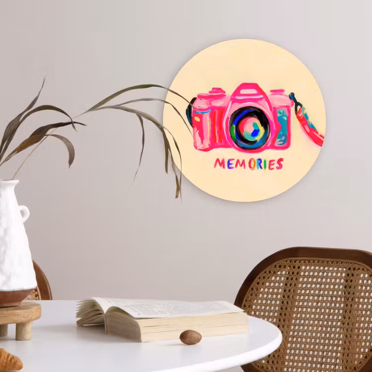 Camera - Memories - Roze - Geschilderd Wandcirkel plexiglas klein -sfeer4