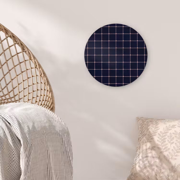 Plaid - Patroon - Blauw - Roze Wandcirkel plexiglas klein 852 -sfeer5
