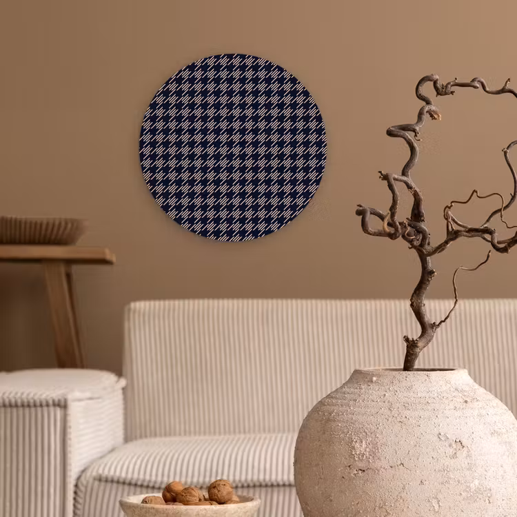 Plaid - Patroon - Ruit - Blauw Wandcirkel plexiglas klein 852 -sfeer1