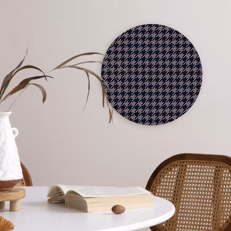 Plaid - Patroon - Ruit - Blauw Wandcirkel plexiglas klein 852 -sfeer4