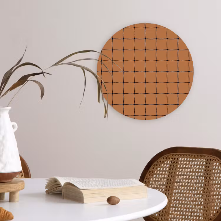 Plaid - Patroon - Vierkant - Bruin Wandcirkel plexiglas klein 852 -sfeer4