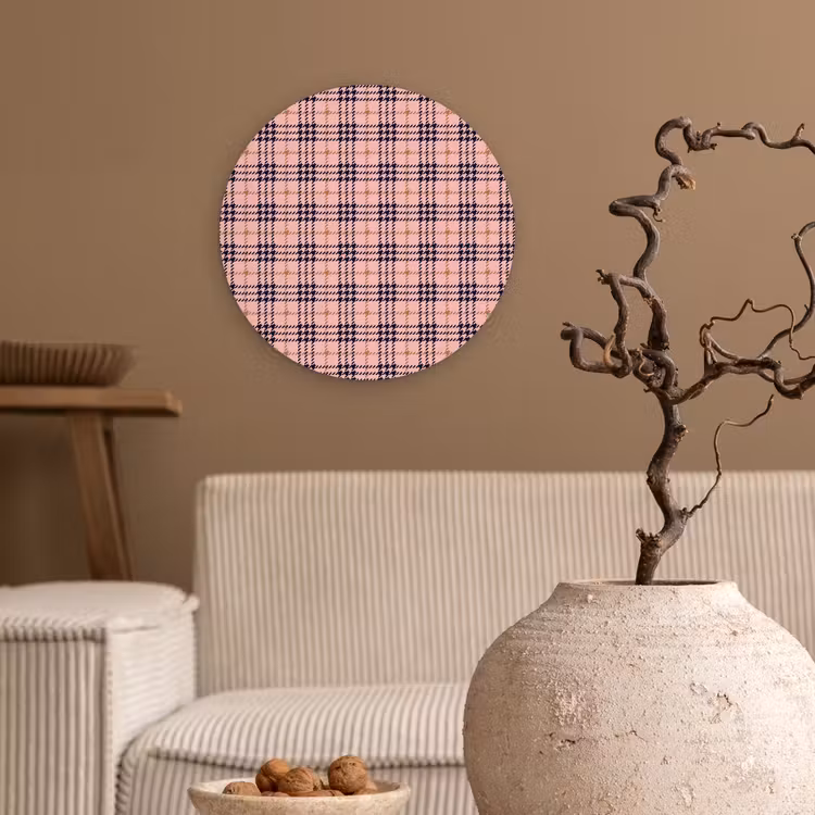 Plaid - Patroon - Schotse - Roze Wandcirkel plexiglas klein 852 -sfeer1
