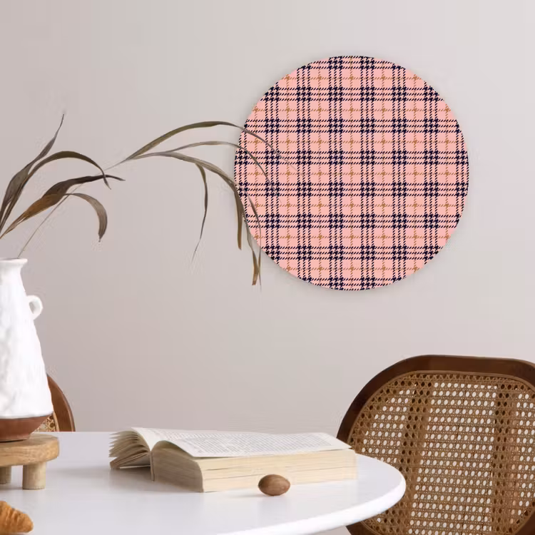 Plaid - Patroon - Schotse - Roze Wandcirkel plexiglas klein 852 -sfeer4