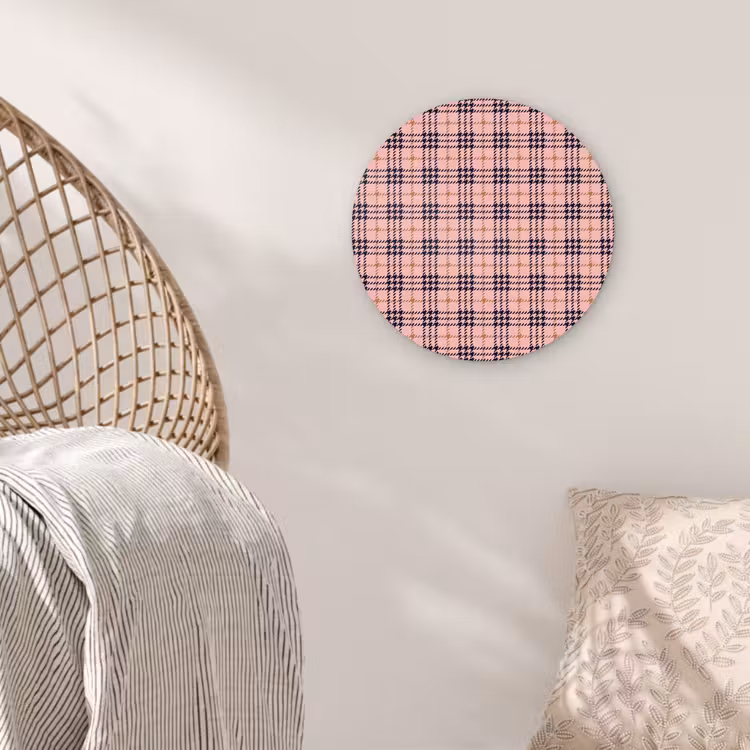 Plaid - Patroon - Schotse - Roze Wandcirkel plexiglas klein 852 -sfeer5