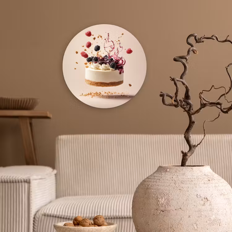 Cheesecake - Eten - Roze - Taart Wandcirkel plexiglas klein -sfeer1
